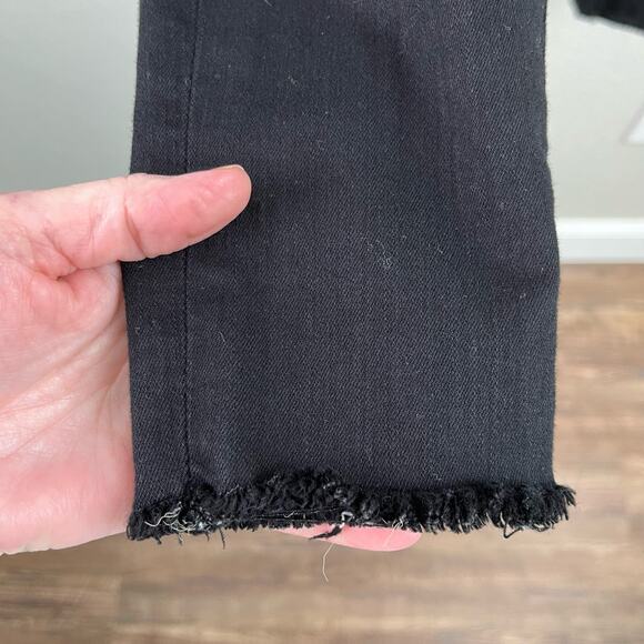 Frame Le High Skinny Low Rise Denim Jeans in Noir Jefferson Black Distressed 26 - Picture 11 of 16